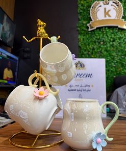 طقم مجات شاي يد الوان كوكتيل ورده بارزه