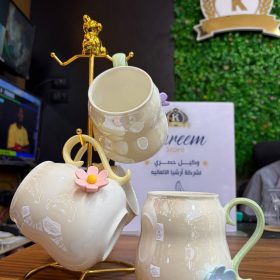 طقم مجات شاي يد الوان كوكتيل ورده بارزه