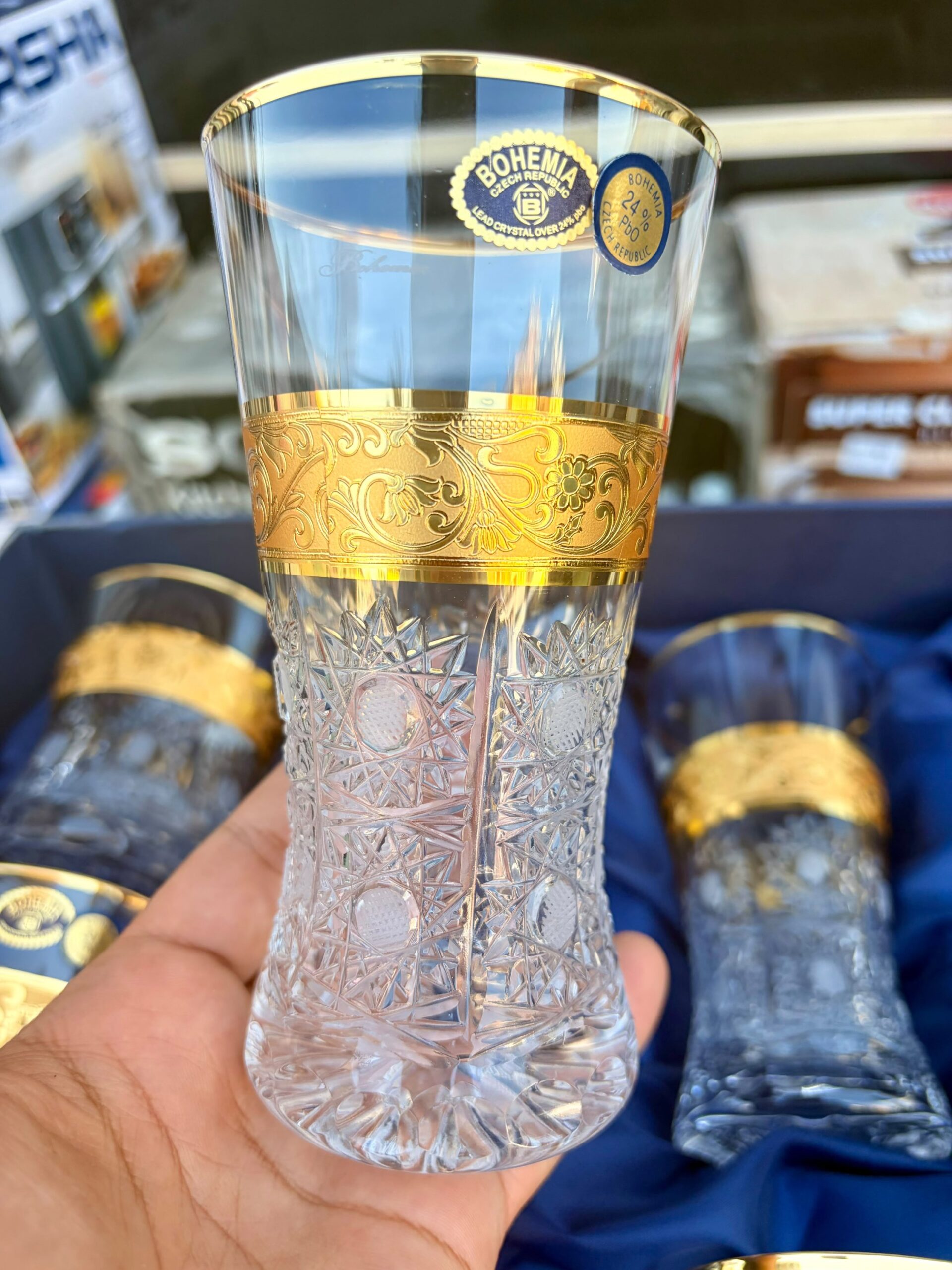 طقم الكوبايات الكريستال البوهيمي الاصلي الحفر بالذهب