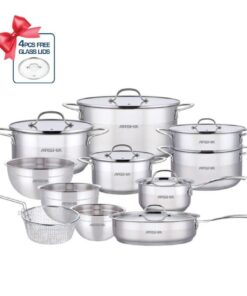 طقم استيل 17 قطعةsilver + 4 اغطية بيركس كود 3642